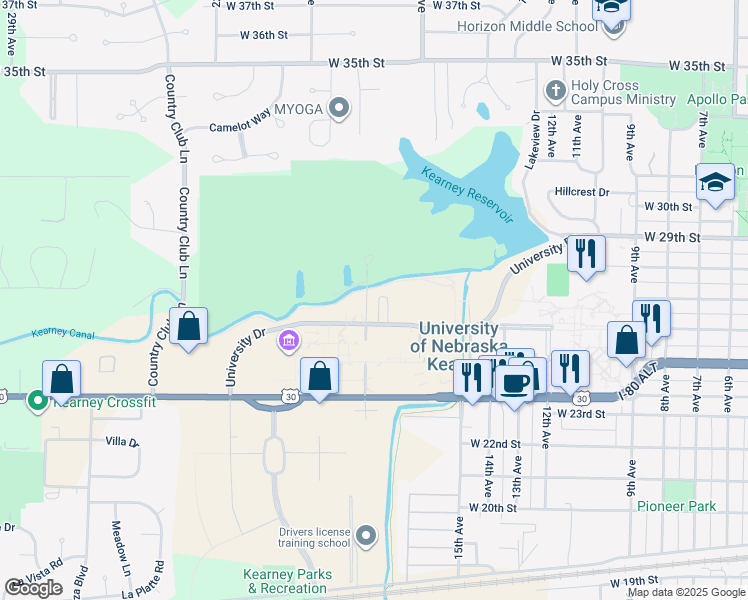 map of restaurants, bars, coffee shops, grocery stores, and more near 2601-2743 Tower Hill Road in Kearney