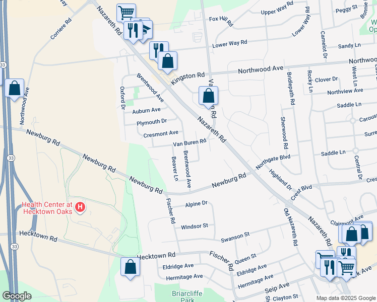 map of restaurants, bars, coffee shops, grocery stores, and more near 17 Brentwood Avenue in Easton