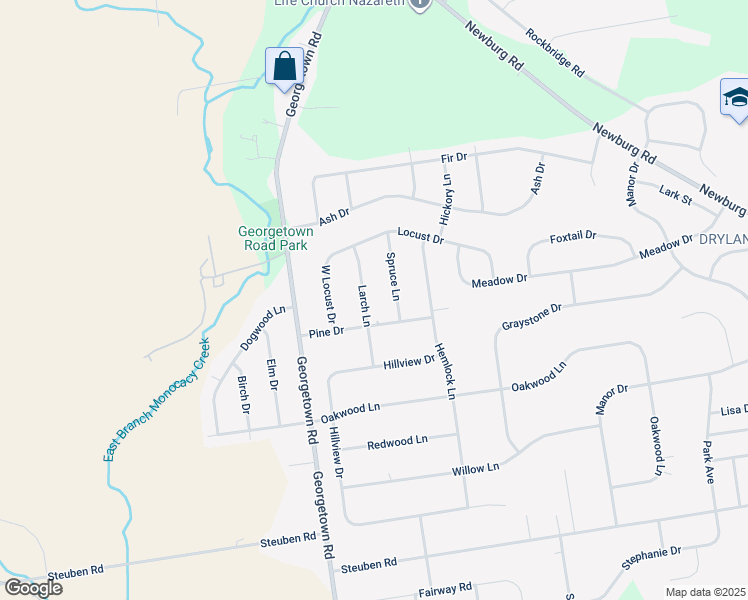 map of restaurants, bars, coffee shops, grocery stores, and more near 444 Larch Lane in Nazareth