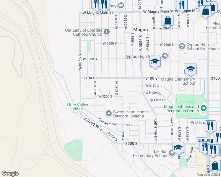 map of restaurants, bars, coffee shops, grocery stores, and more near 3156 South Wanita Lane in Magna