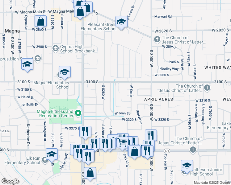map of restaurants, bars, coffee shops, grocery stores, and more near 3224 South Buena Verde Lane in Magna