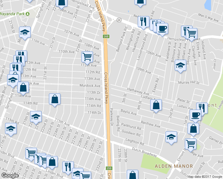 map of restaurants, bars, coffee shops, grocery stores, and more near 2353 Ludlam Avenue in Queens