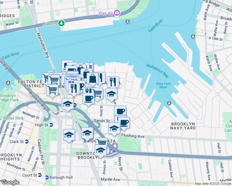 map of restaurants, bars, coffee shops, grocery stores, and more near 78 Hudson Avenue in Brooklyn