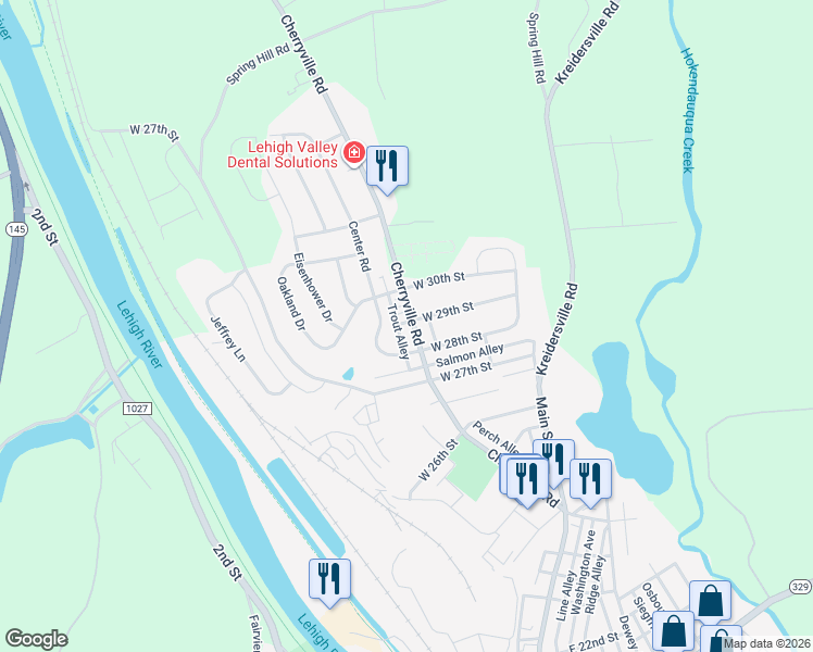 map of restaurants, bars, coffee shops, grocery stores, and more near 2838 Cherryville Road in Northampton