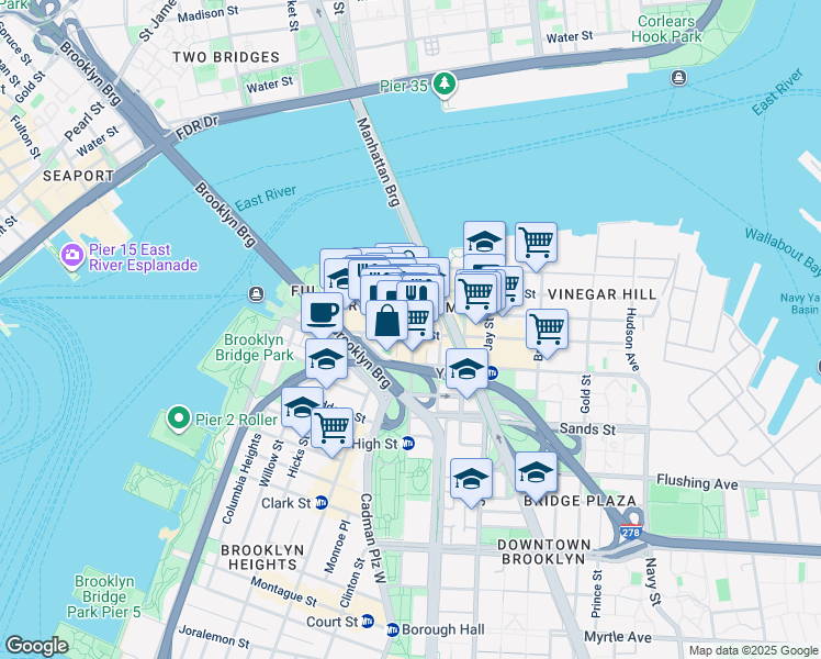 map of restaurants, bars, coffee shops, grocery stores, and more near 81 Front Street in Brooklyn