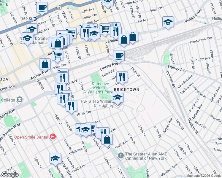 map of restaurants, bars, coffee shops, grocery stores, and more near in Queens