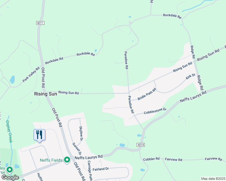 map of restaurants, bars, coffee shops, grocery stores, and more near 2911 Rising Sun Road in Slatington
