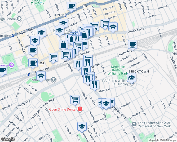 map of restaurants, bars, coffee shops, grocery stores, and more near in Queens