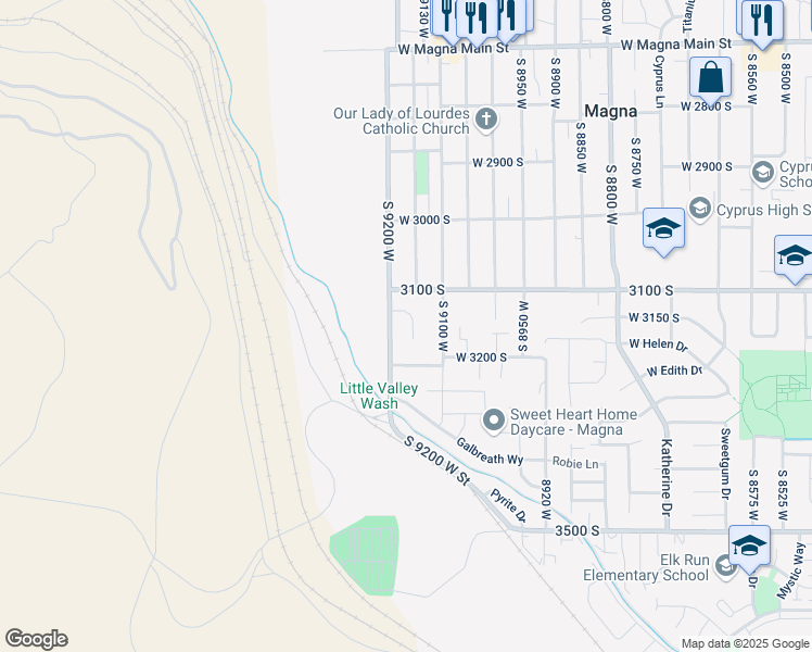 map of restaurants, bars, coffee shops, grocery stores, and more near 3167 South 9200 West in Magna