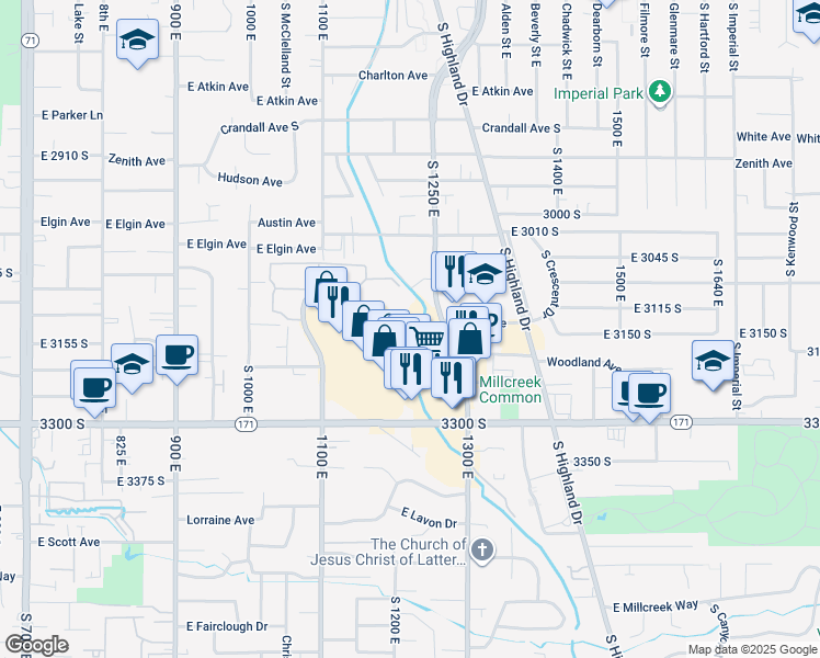 map of restaurants, bars, coffee shops, grocery stores, and more near 1245 Brickyard Road in Salt Lake City