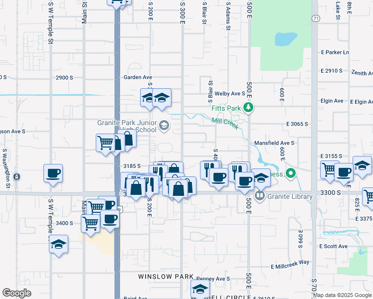 map of restaurants, bars, coffee shops, grocery stores, and more near 327 East Lambourne Avenue in South Salt Lake