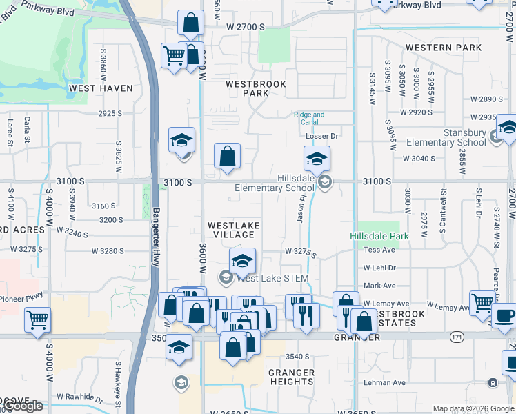 map of restaurants, bars, coffee shops, grocery stores, and more near 3184 South 3450 West in West Valley City