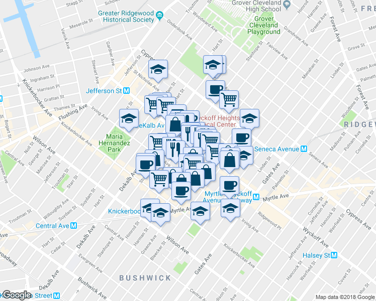 map of restaurants, bars, coffee shops, grocery stores, and more near in Brooklyn