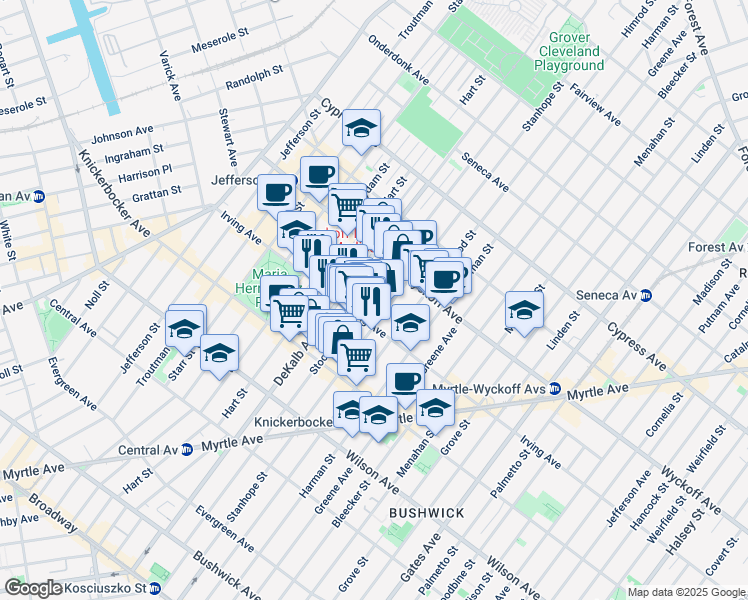 map of restaurants, bars, coffee shops, grocery stores, and more near in Brooklyn