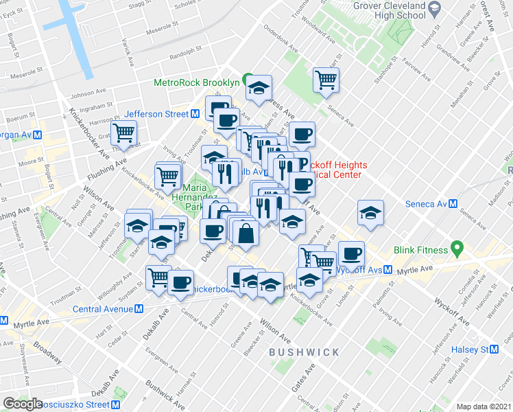 map of restaurants, bars, coffee shops, grocery stores, and more near in Brooklyn