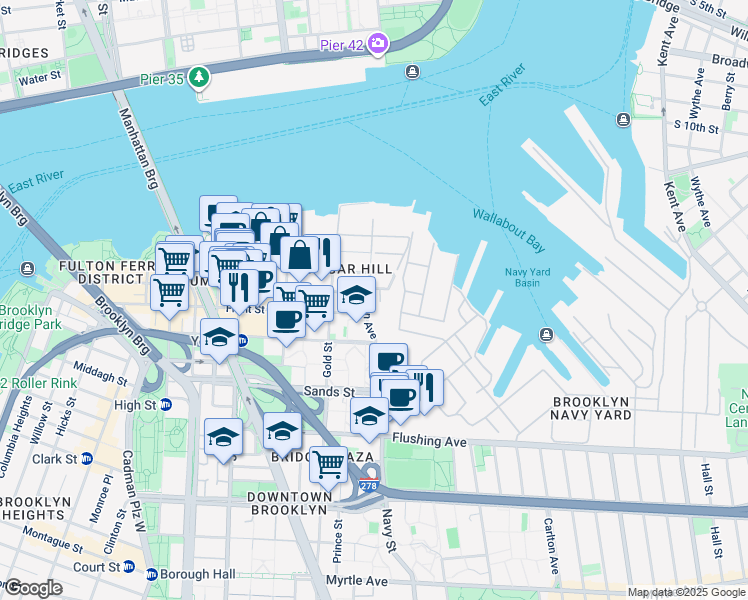 map of restaurants, bars, coffee shops, grocery stores, and more near 78 Hudson Avenue in Brooklyn