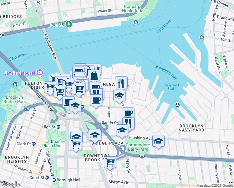 map of restaurants, bars, coffee shops, grocery stores, and more near 78 Hudson Avenue in Brooklyn