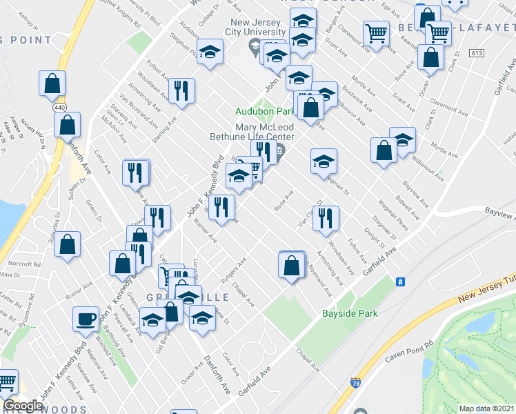 map of restaurants, bars, coffee shops, grocery stores, and more near in Jersey City