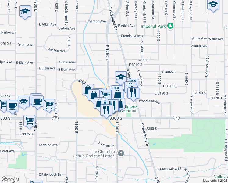 map of restaurants, bars, coffee shops, grocery stores, and more near 3180 South Richmond Street in Salt Lake City