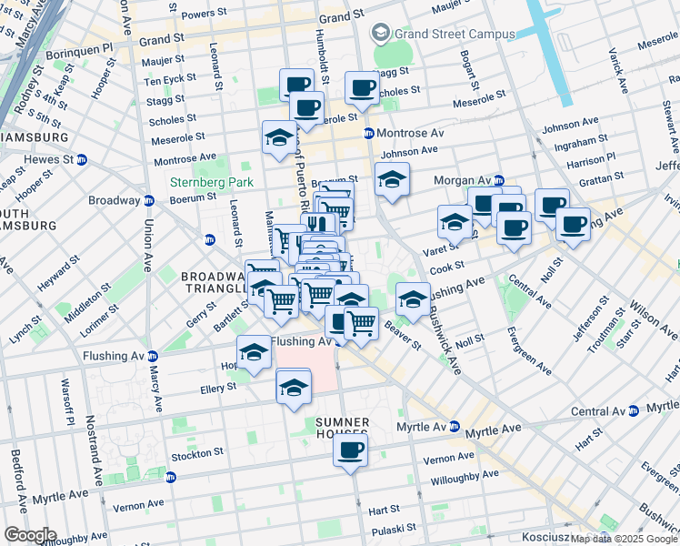 map of restaurants, bars, coffee shops, grocery stores, and more near 60 Cook Street in Brooklyn