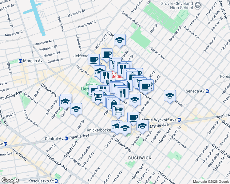 map of restaurants, bars, coffee shops, grocery stores, and more near in Brooklyn
