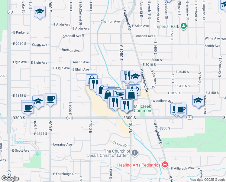 map of restaurants, bars, coffee shops, grocery stores, and more near 1245 Brickyard Road in Salt Lake City