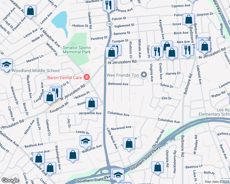 map of restaurants, bars, coffee shops, grocery stores, and more near 800 Taft Street in North Bellmore