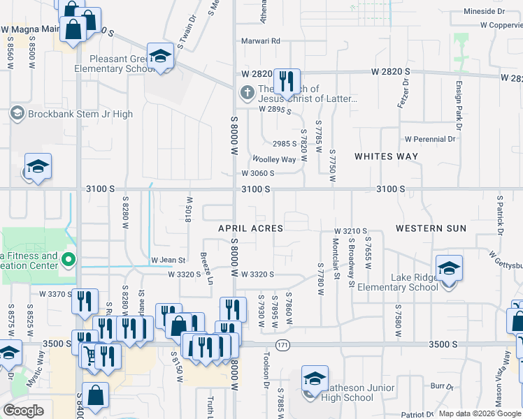 map of restaurants, bars, coffee shops, grocery stores, and more near 3157 South Elmer Street in Magna