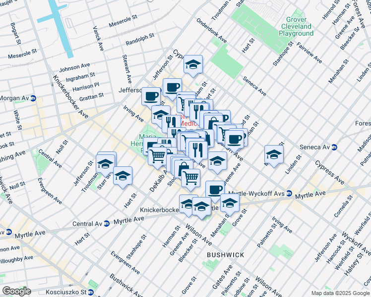 map of restaurants, bars, coffee shops, grocery stores, and more near in Brooklyn