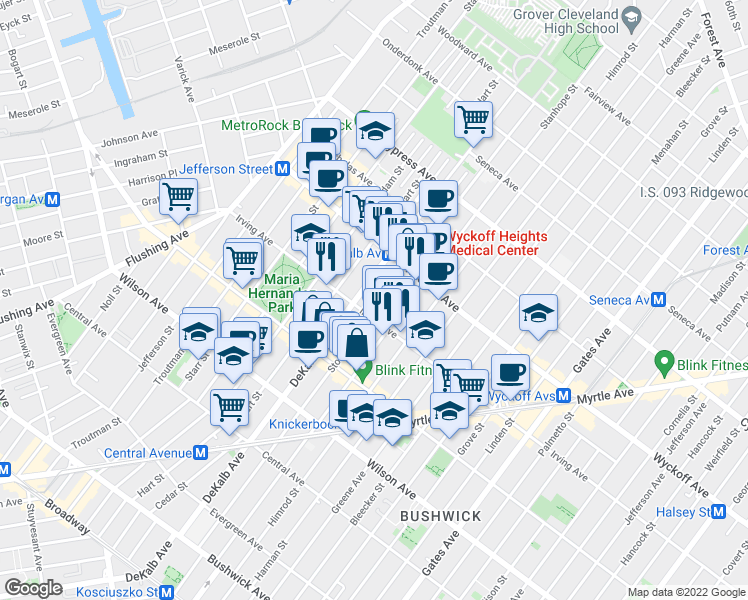 map of restaurants, bars, coffee shops, grocery stores, and more near in Brooklyn