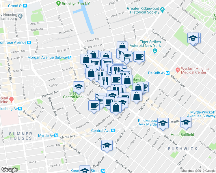 map of restaurants, bars, coffee shops, grocery stores, and more near in Brooklyn