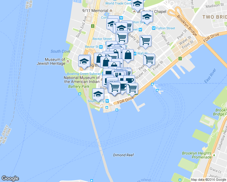 map of restaurants, bars, coffee shops, grocery stores, and more near in New York