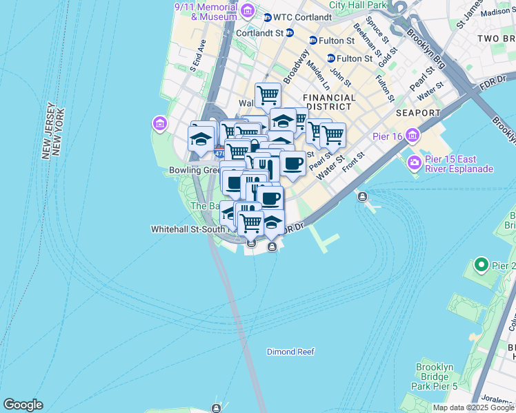 map of restaurants, bars, coffee shops, grocery stores, and more near in New York