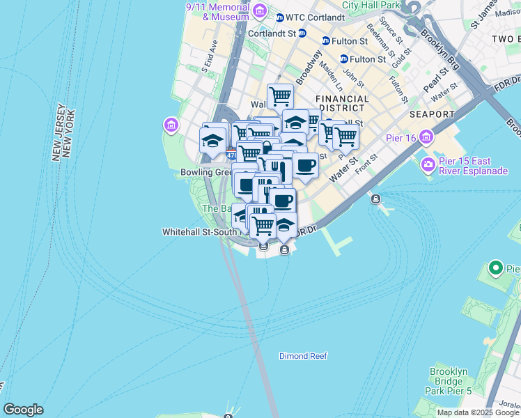 map of restaurants, bars, coffee shops, grocery stores, and more near in New York