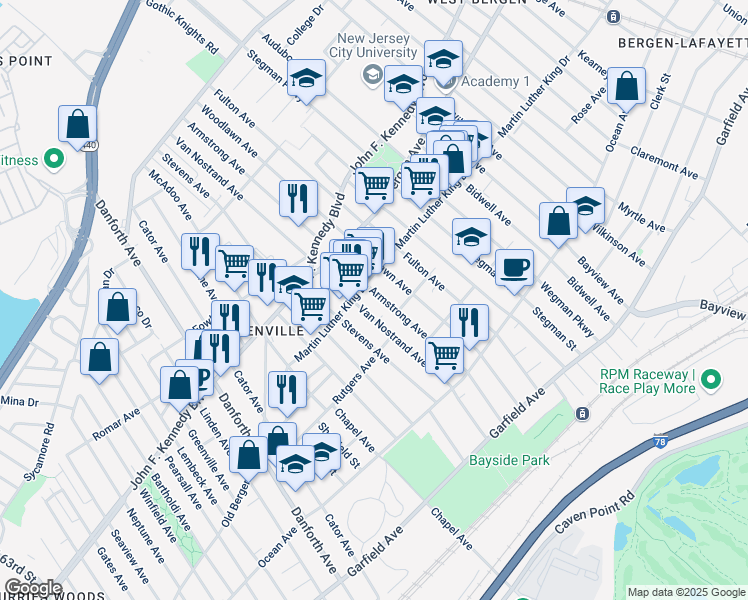 map of restaurants, bars, coffee shops, grocery stores, and more near in Jersey City