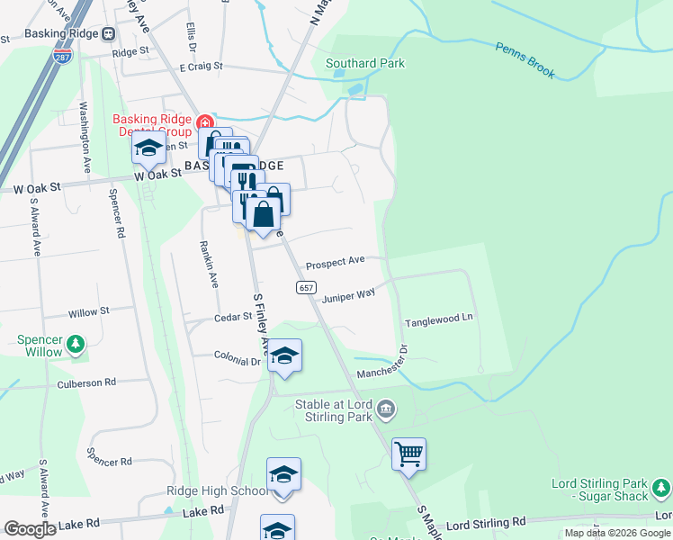 map of restaurants, bars, coffee shops, grocery stores, and more near 19 Prospect Avenue in Bernards