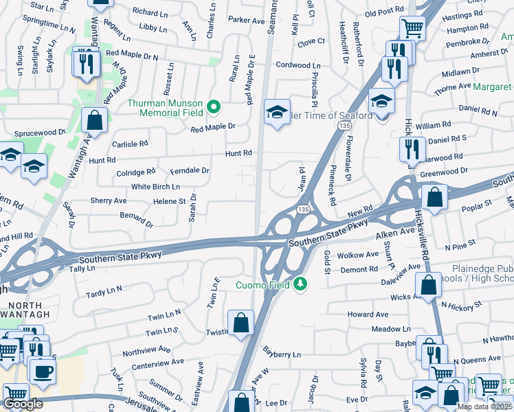 map of restaurants, bars, coffee shops, grocery stores, and more near 870 Seamans Neck Road in Seaford
