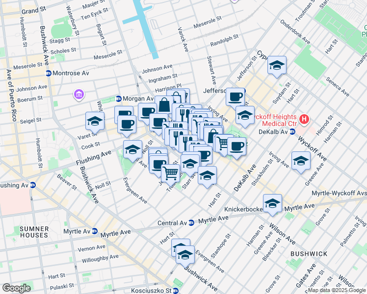 map of restaurants, bars, coffee shops, grocery stores, and more near in Brooklyn