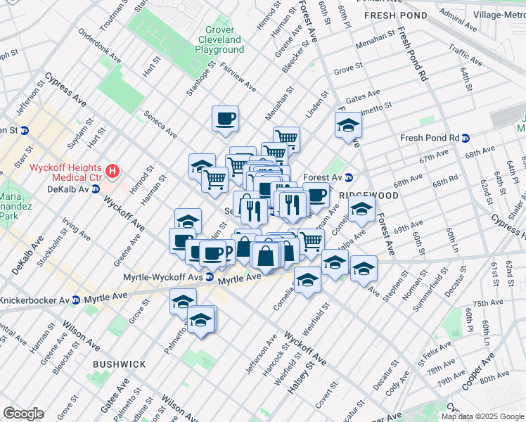 map of restaurants, bars, coffee shops, grocery stores, and more near in Queens