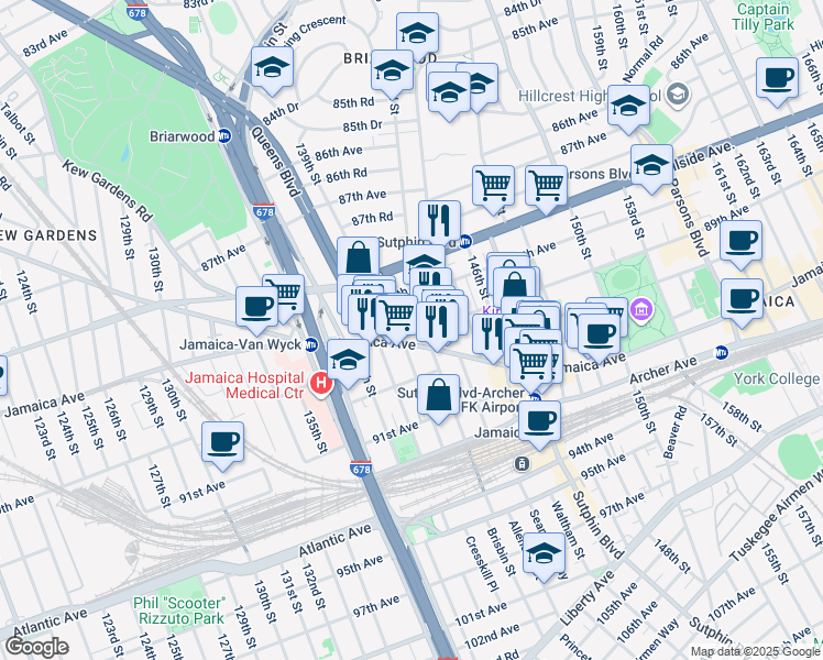 map of restaurants, bars, coffee shops, grocery stores, and more near in Queens