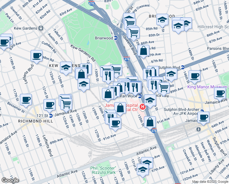 map of restaurants, bars, coffee shops, grocery stores, and more near in Queens