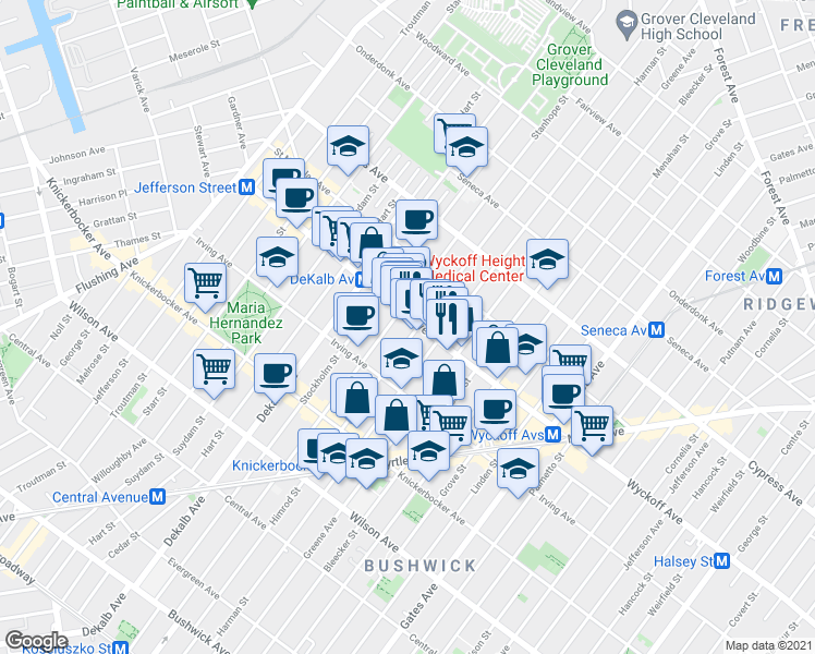 map of restaurants, bars, coffee shops, grocery stores, and more near in Brooklyn