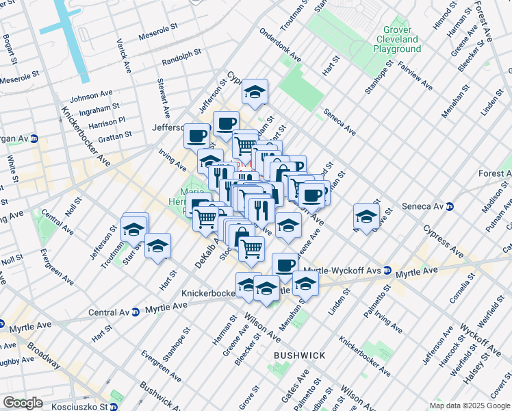 map of restaurants, bars, coffee shops, grocery stores, and more near in Brooklyn