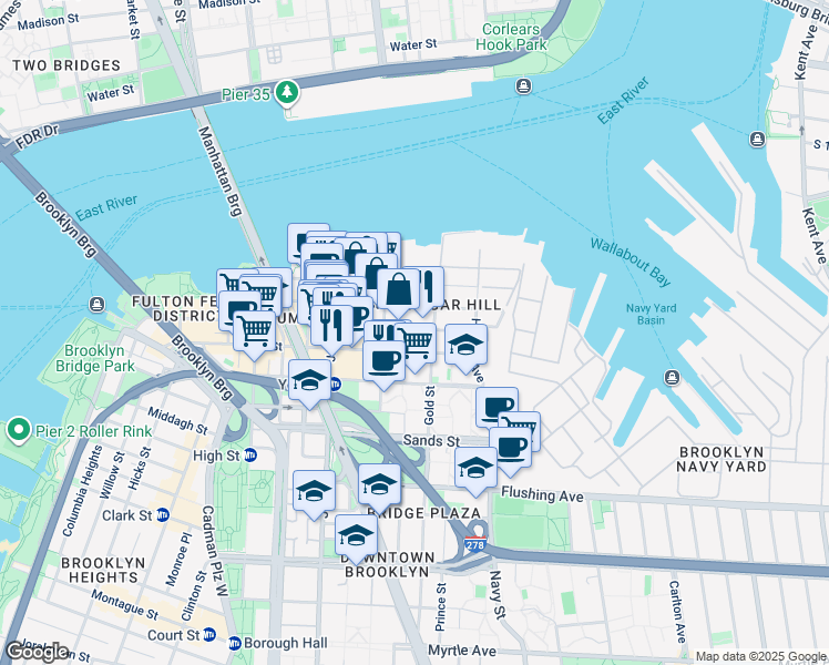 map of restaurants, bars, coffee shops, grocery stores, and more near 251 Front Street in Brooklyn