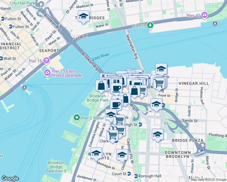 map of restaurants, bars, coffee shops, grocery stores, and more near 10 Old Fulton Street in Brooklyn