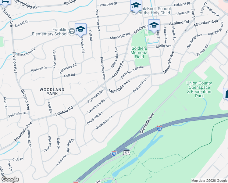 map of restaurants, bars, coffee shops, grocery stores, and more near 226 Mountain Avenue in Summit