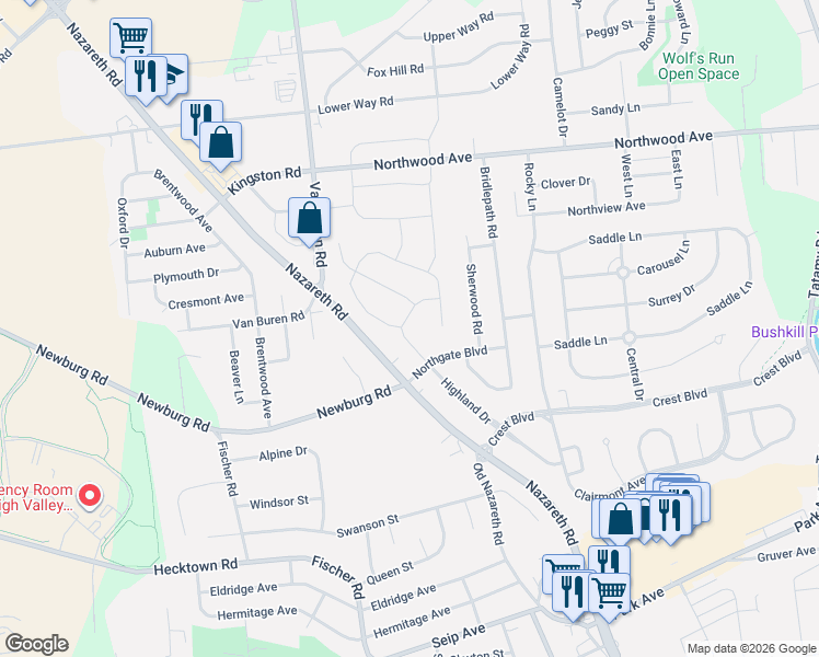 map of restaurants, bars, coffee shops, grocery stores, and more near 3303 Highland Drive in Easton