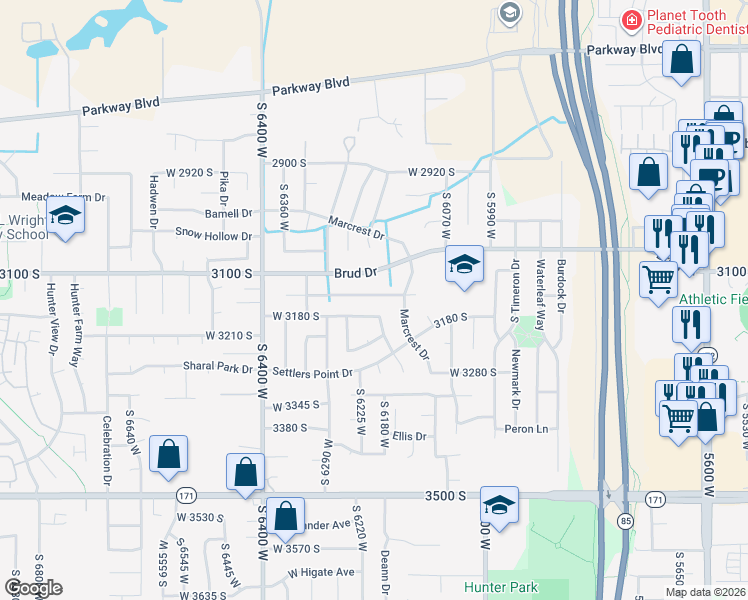 map of restaurants, bars, coffee shops, grocery stores, and more near 6201 West Milden Lane in Salt Lake City