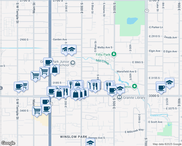 map of restaurants, bars, coffee shops, grocery stores, and more near 350 Mansfield Avenue South in Salt Lake City