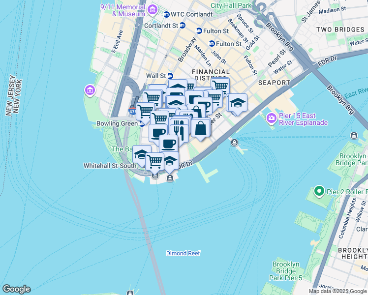 map of restaurants, bars, coffee shops, grocery stores, and more near in New York